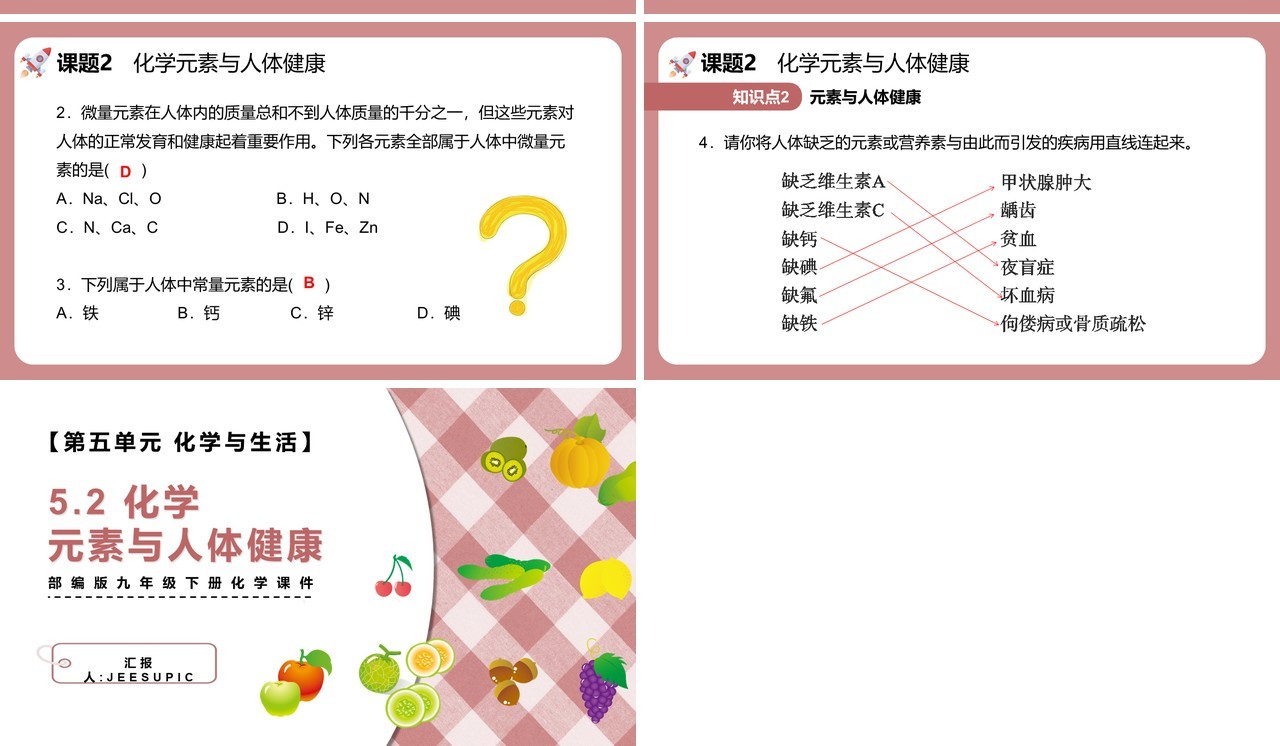 部编版九年级化学下册化学元素与人体健康课件PPT模板