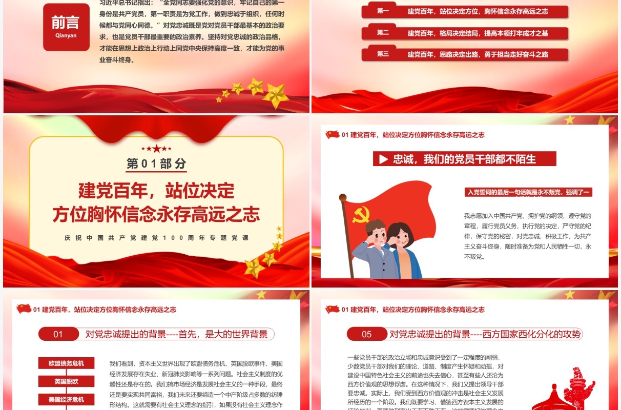红色党政风学习党史当以忠诚为先教育PPT模板