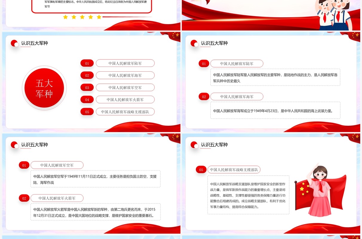 红色党政风幼儿园八一建军节教育班会PPT模板