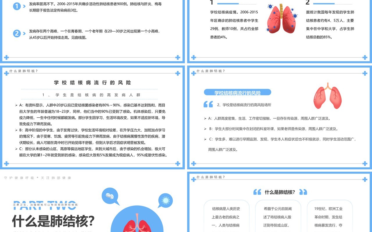 蓝色简约卡通肺结核防治PPT模板