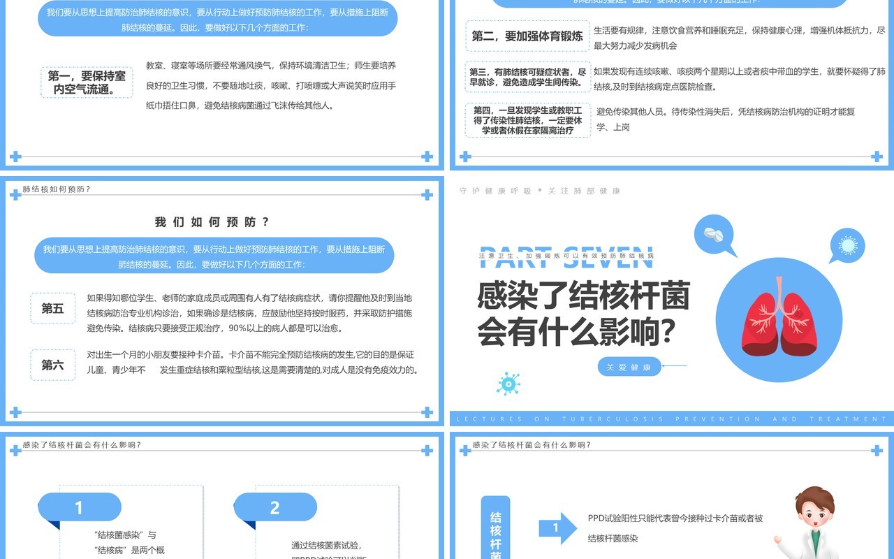 蓝色简约卡通肺结核防治PPT模板