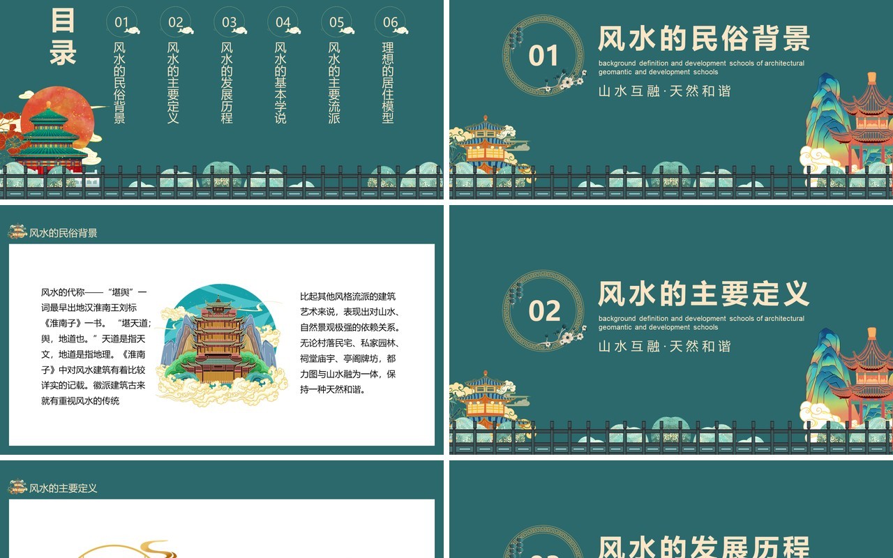 建筑风水学背景定义发展流派动态PPT模板