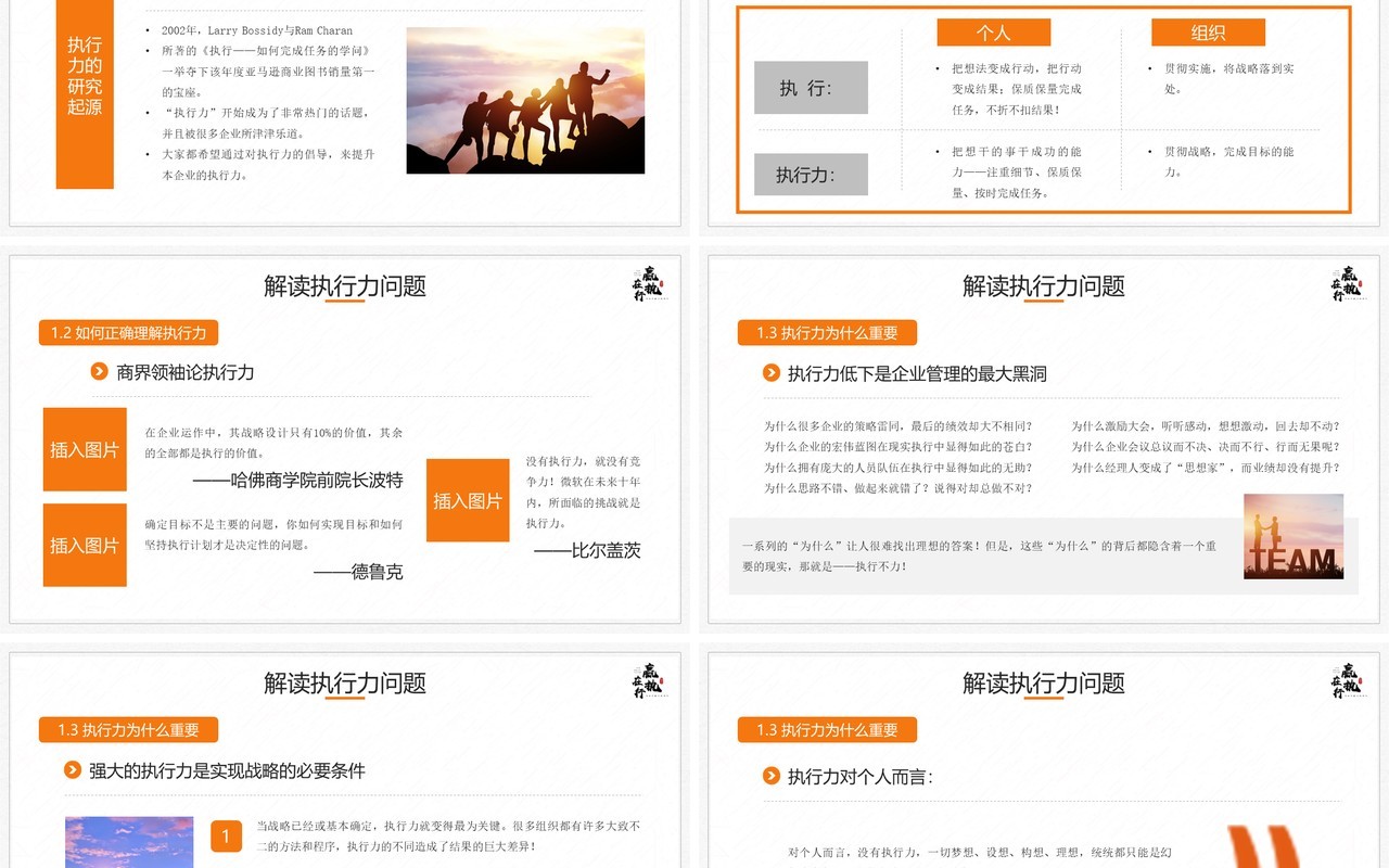 橙色商务风打造卓越的执行力企业培训PPT模板