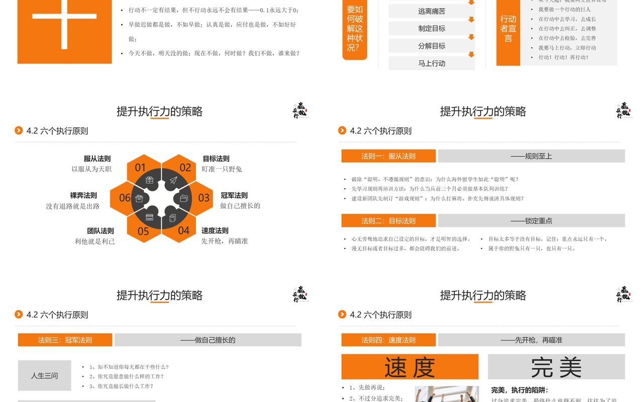 橙色商务风打造卓越的执行力企业培训PPT模板