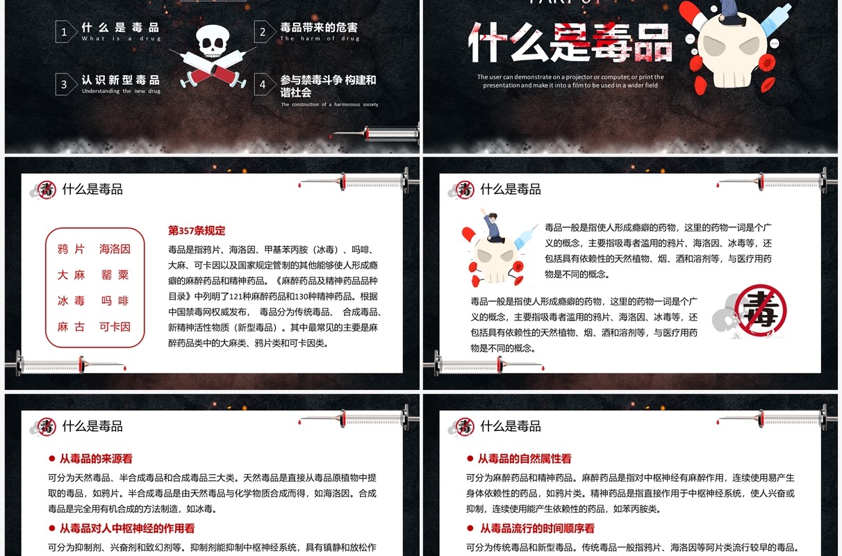 黑色简约风国际禁毒日教育PPT模板
