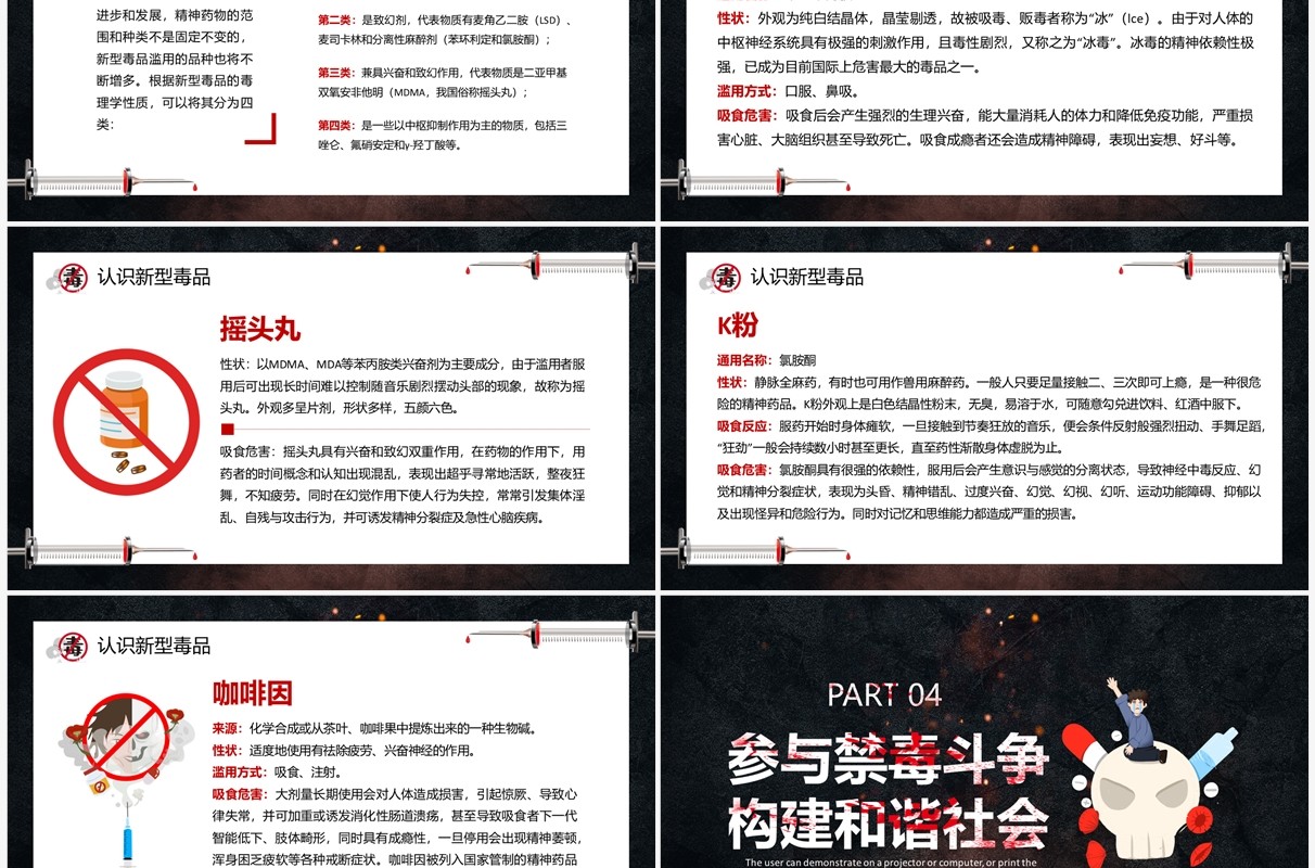 黑色简约风国际禁毒日教育PPT模板