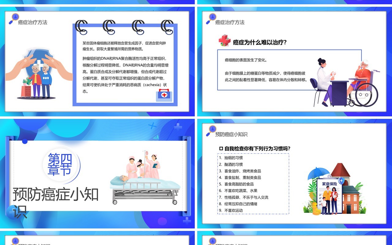 蓝色插画风癌症的知识科普PPT模板