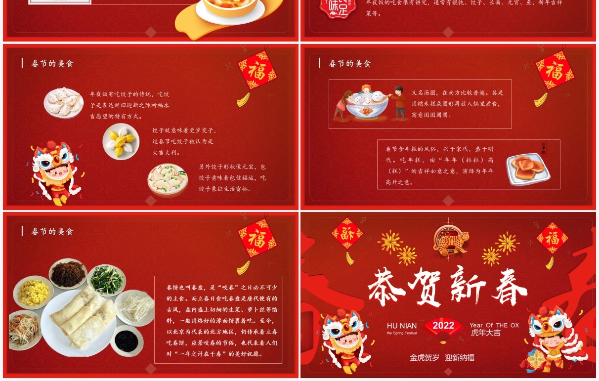 虎年春节习俗及美食介绍PPT模板