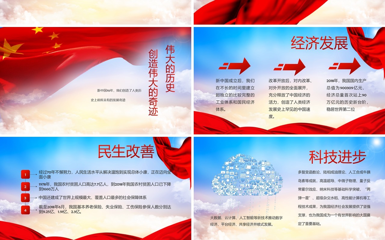 建国70周年光辉历程伟大奇迹党课党建党政PPT模板