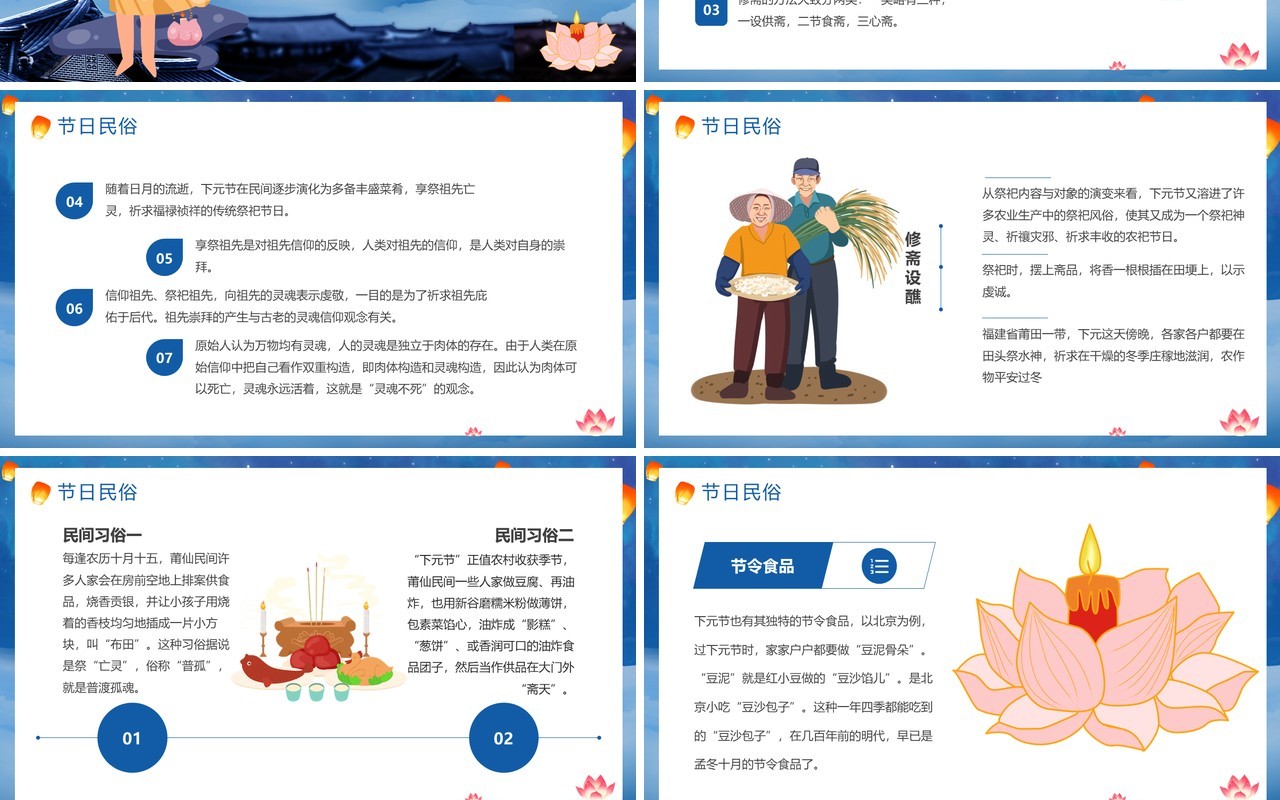 蓝色卡通中国风祭祀下元节介绍PPT模板