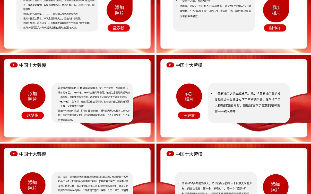 红色简约风劳动模范人物宣传PPT模板