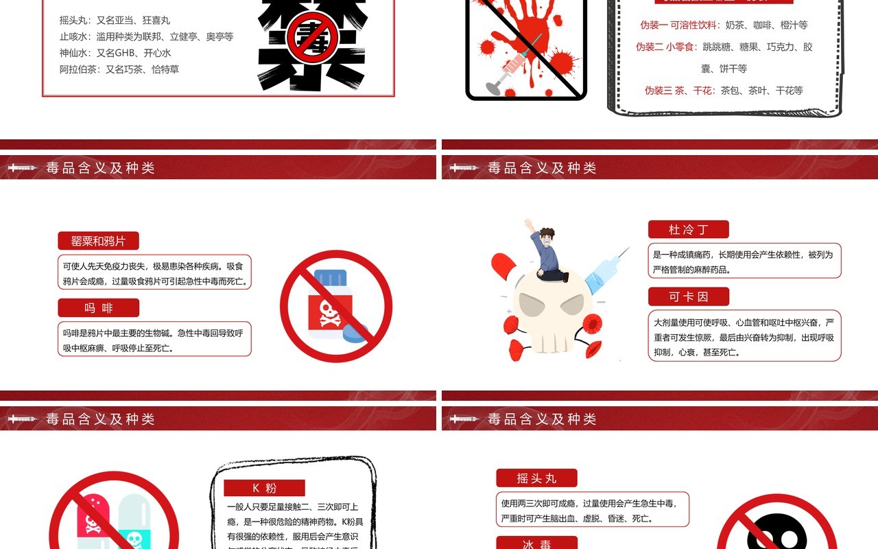 红色简约风珍爱生命远离毒品宣传教育PPT模板