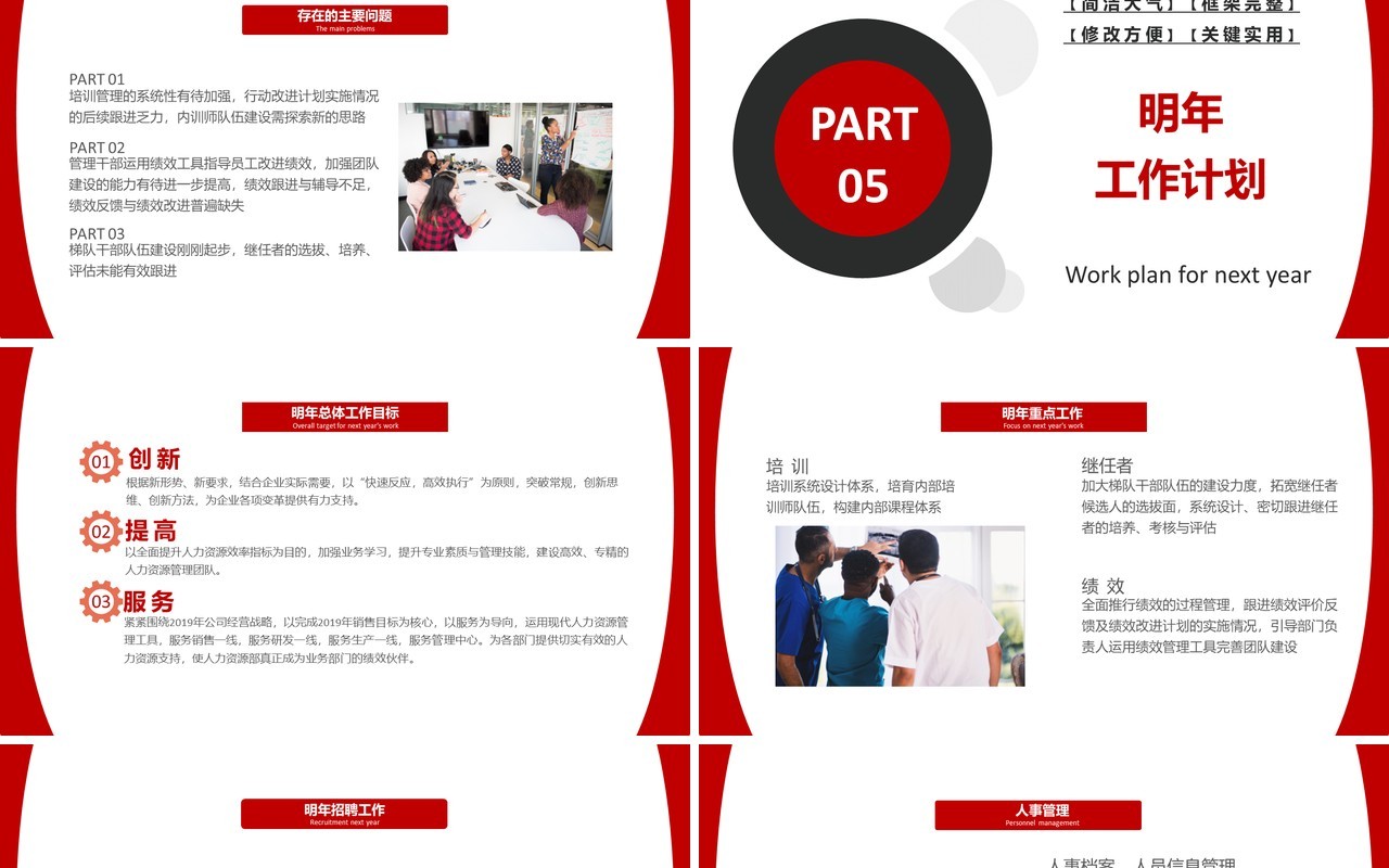 红色简约人力资源部行政管理招聘工作总结报告PPT模板