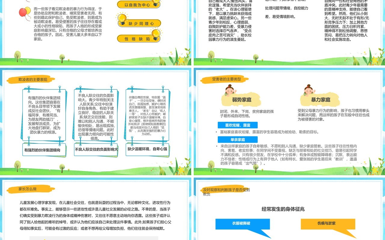 蓝色卡通风反对校园暴力宣传PPT模板