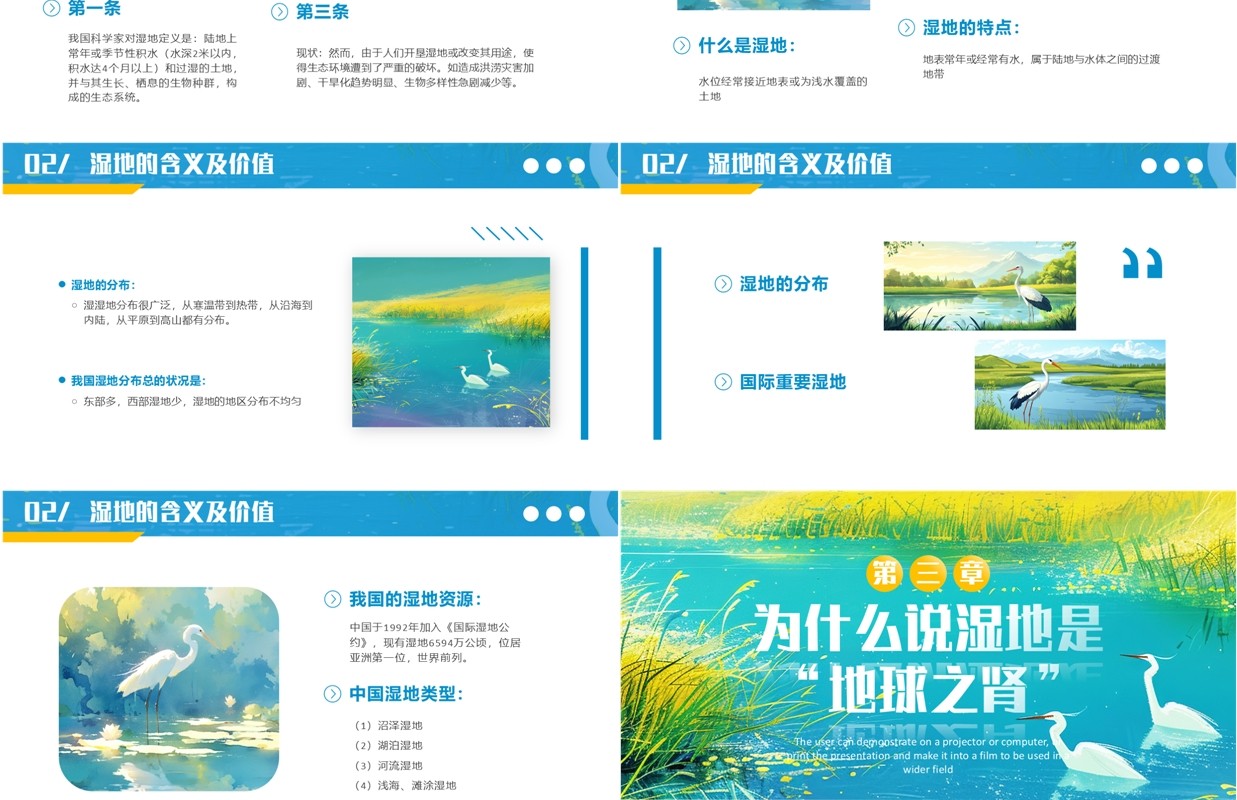 蓝色插画风世界湿地日介绍PPT模板