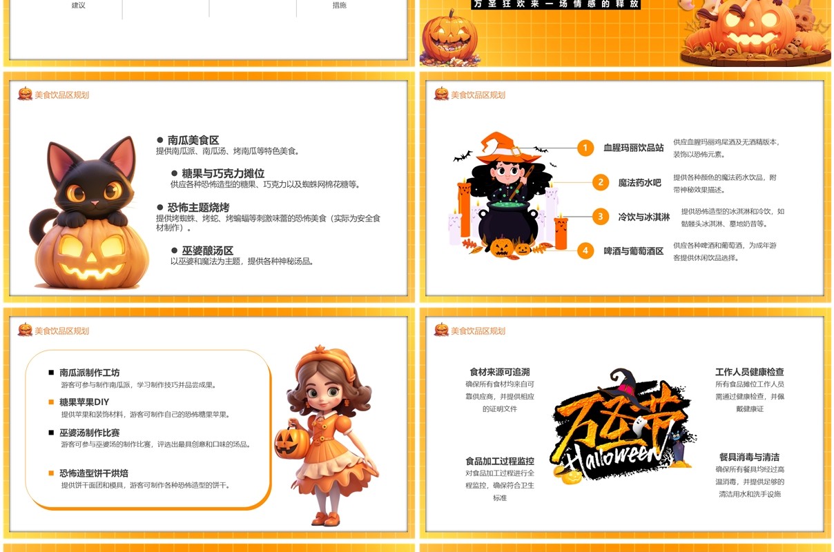橙色卡通风万圣节活动策划PPT模板