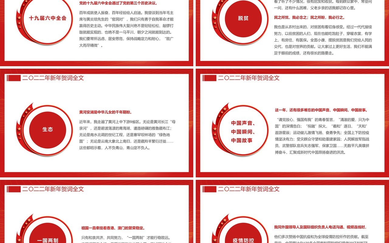红色大气二零二二年新年贺词PPT通用模板