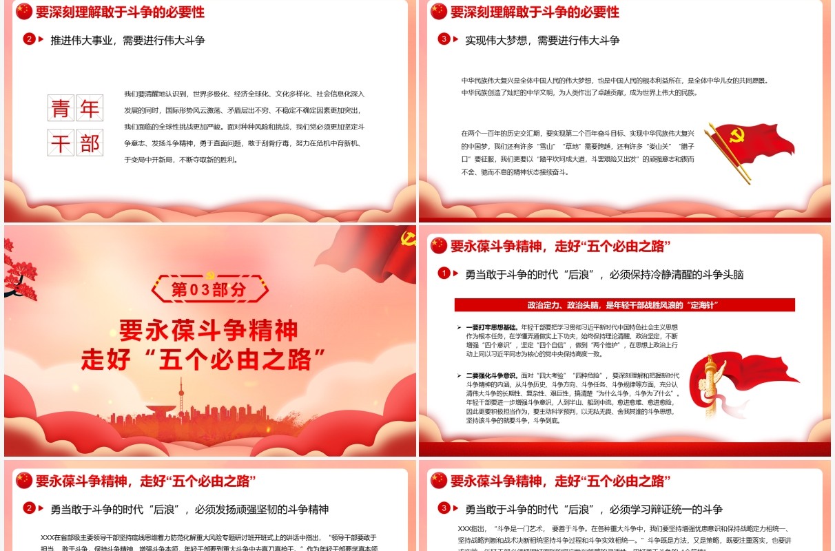 红色党政风扎实走好五个必由之路PPT模板