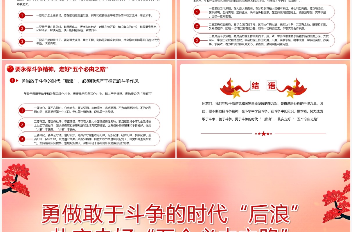 红色党政风扎实走好五个必由之路PPT模板