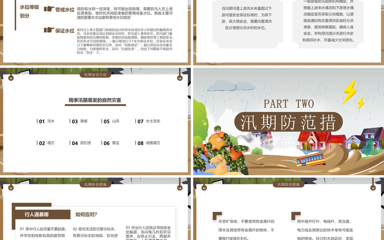 灰色卡通风防洪防汛安全教育PPT模板
