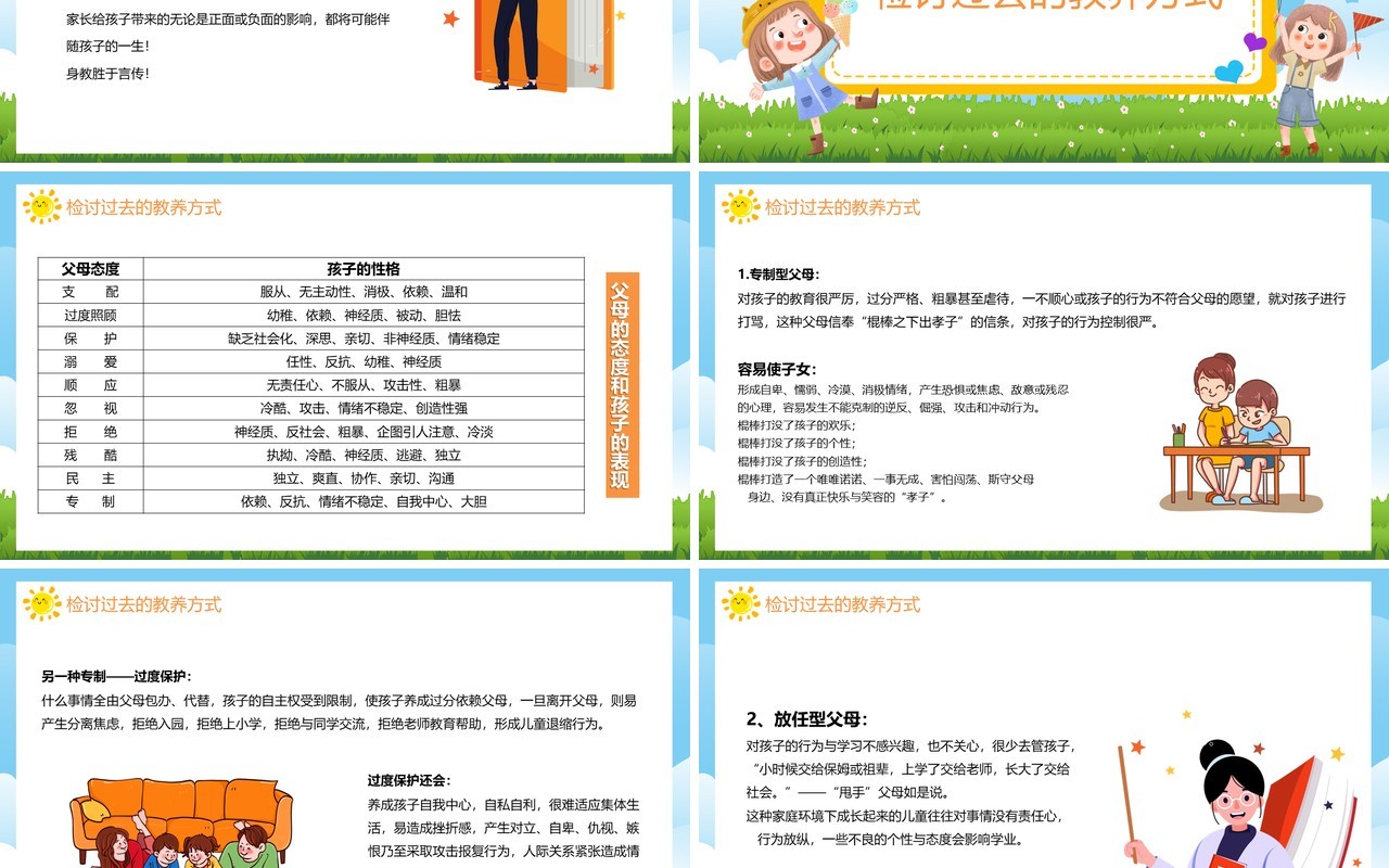 蓝色卡通怎样使我们的孩子更优秀PPT模板