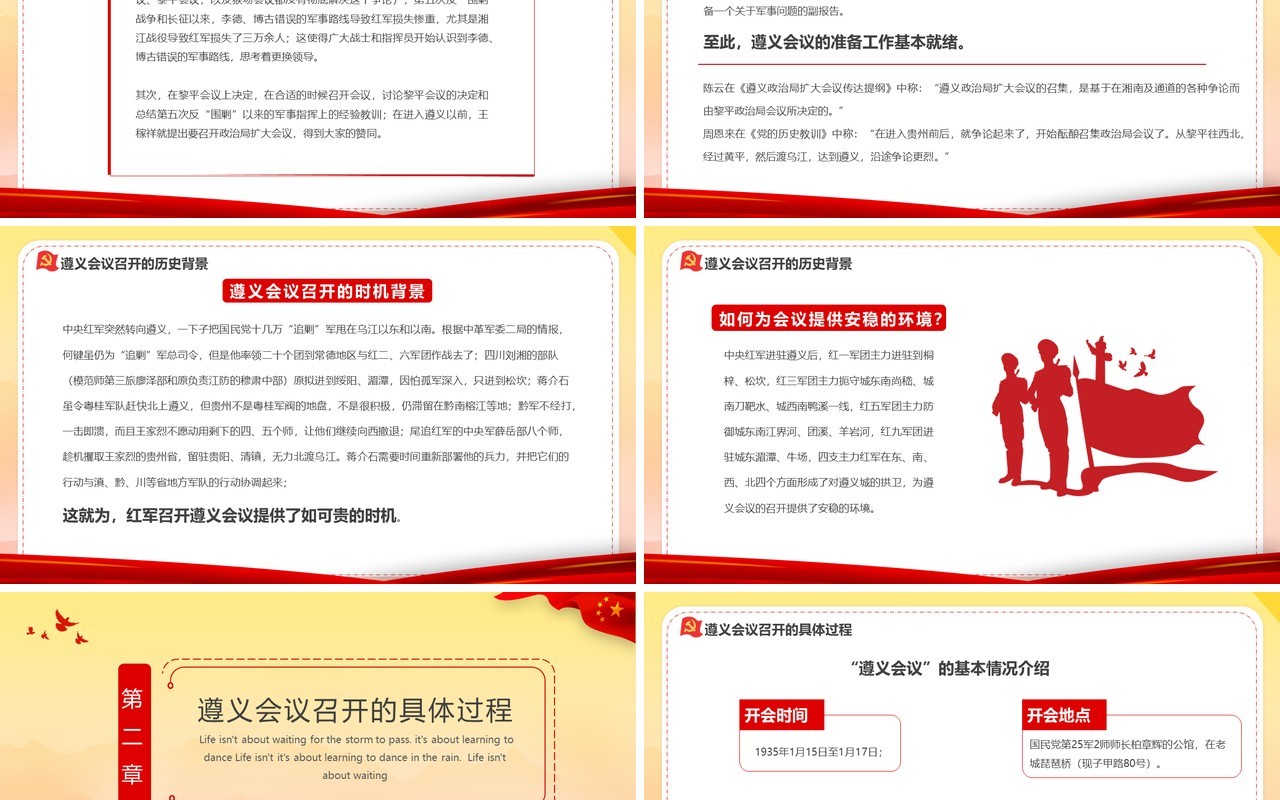 红色党政风遵义会议与长征胜利党史学习教育PPT模板