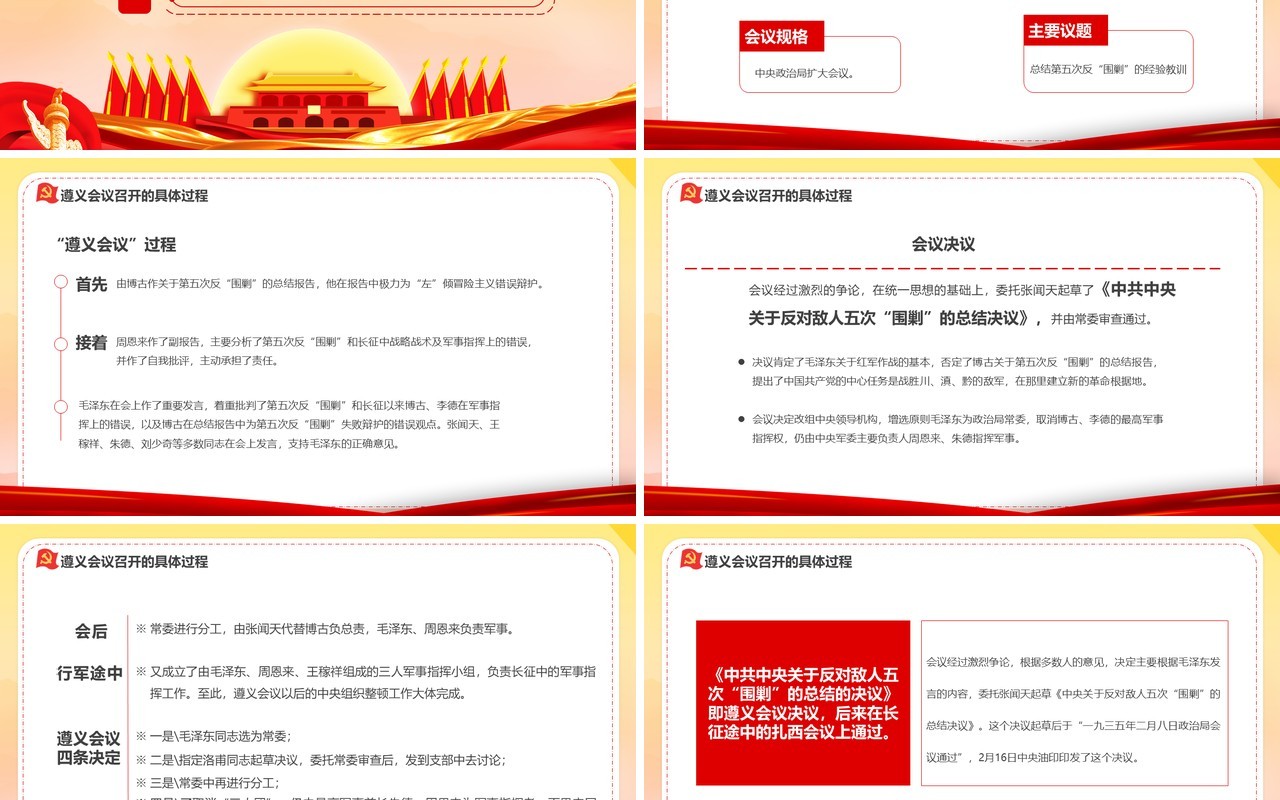 红色党政风遵义会议与长征胜利党史学习教育PPT模板