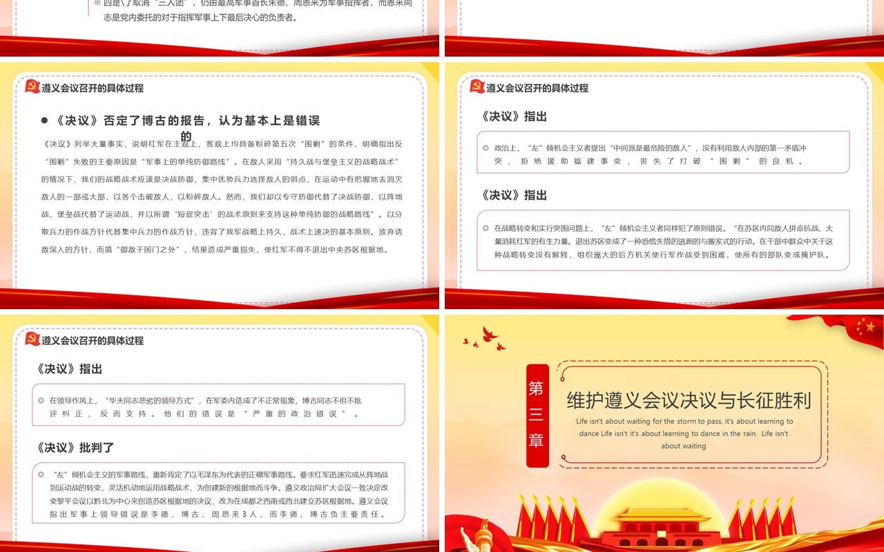 红色党政风遵义会议与长征胜利党史学习教育PPT模板