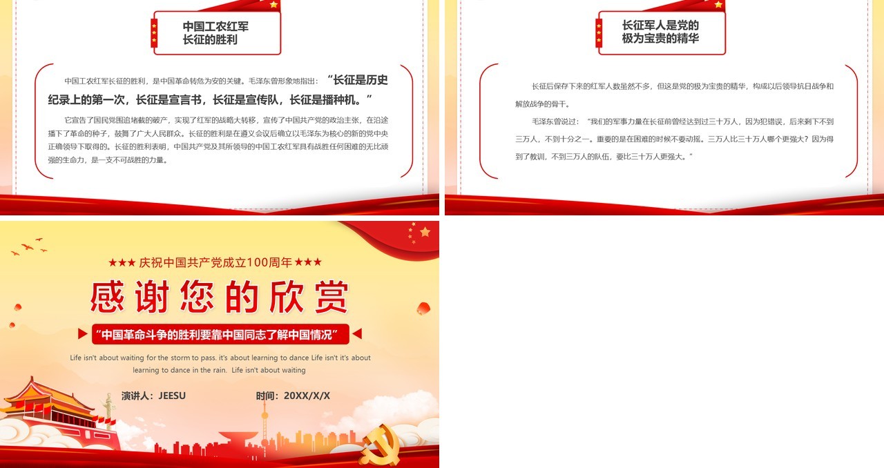 红色党政风遵义会议与长征胜利党史学习教育PPT模板
