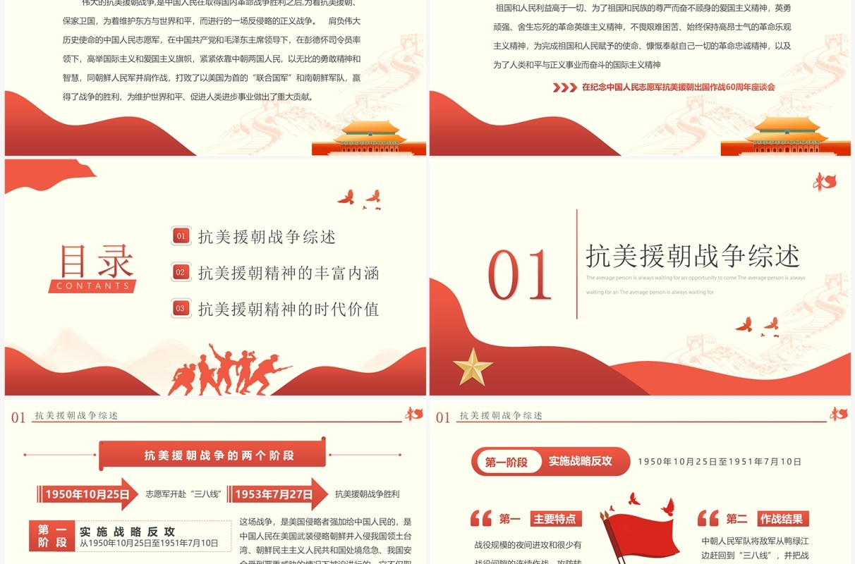 红色简约风抗美援朝精神专题党课PPT模板