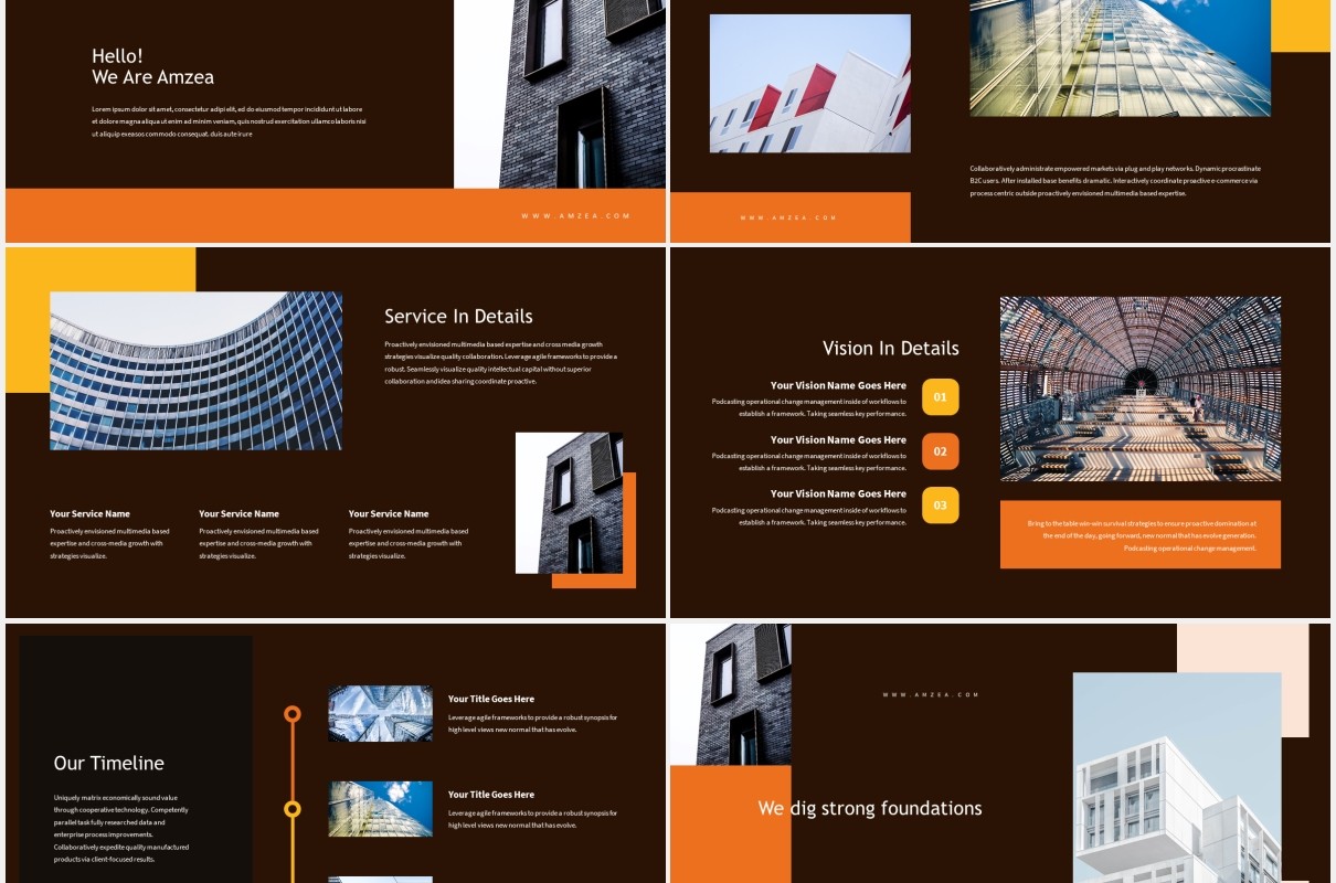 深色建设项目演示PPT模板Amzea-Construction Project Powerpoint