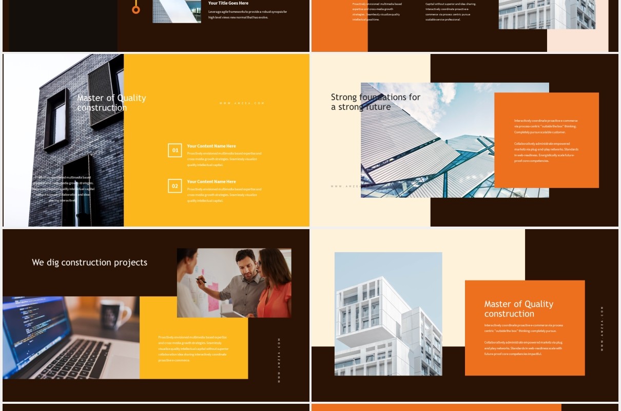 深色建设项目演示PPT模板Amzea-Construction Project Powerpoint