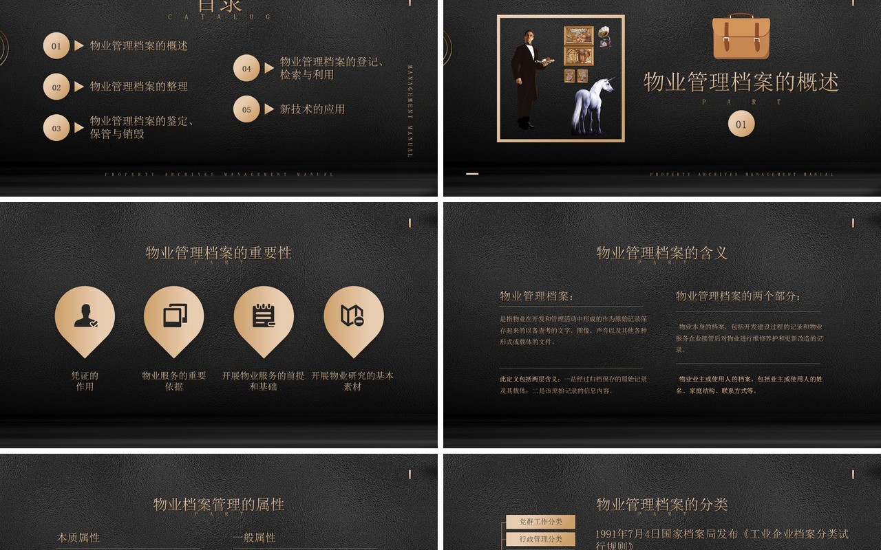 黑金风格物业档案管理手册培训介绍PPT模板