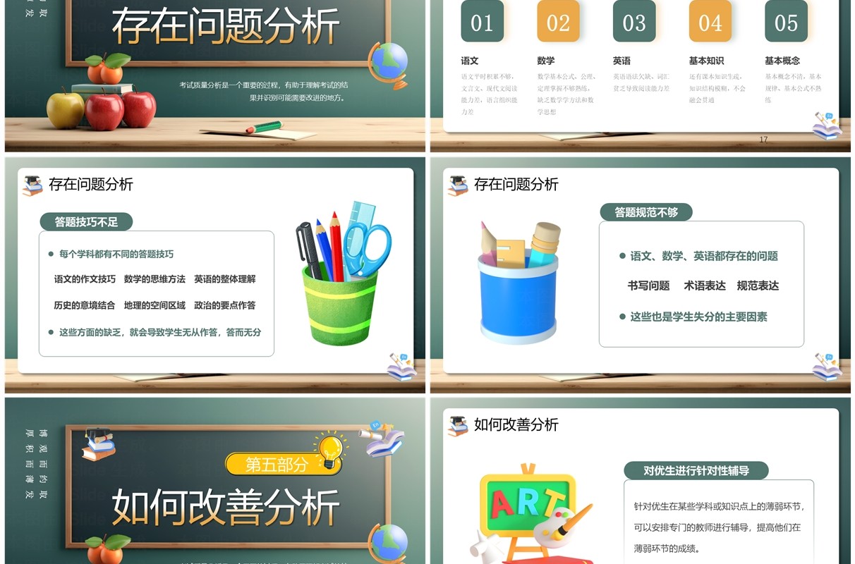 绿色卡通风考试质量分析大会PPT模板