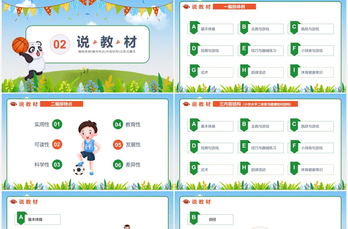 蓝色卡通风小学体育知识树PPT动态模板