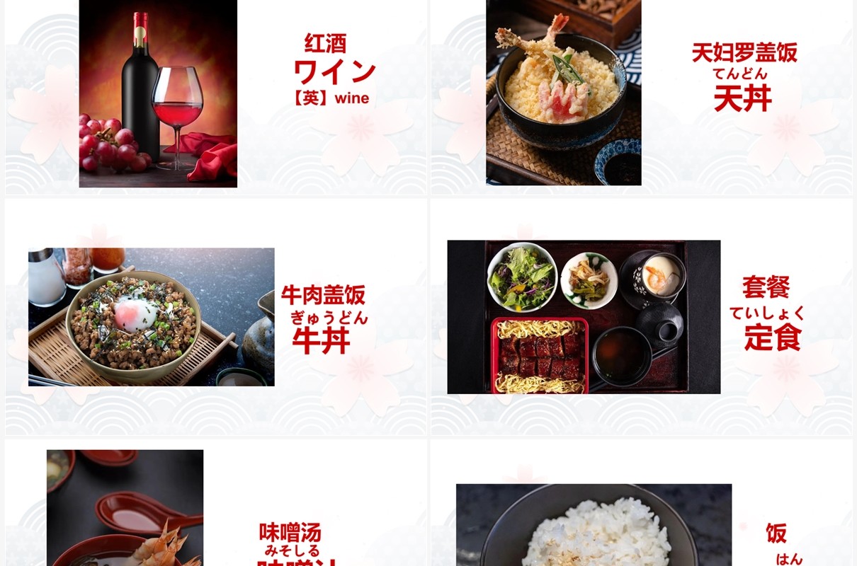 卡通风日语教学日本食物一览PPT模板