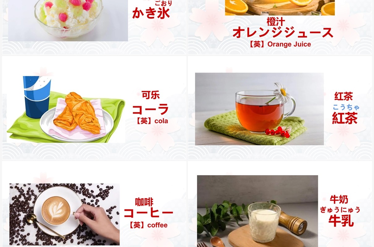 卡通风日语教学日本食物一览PPT模板