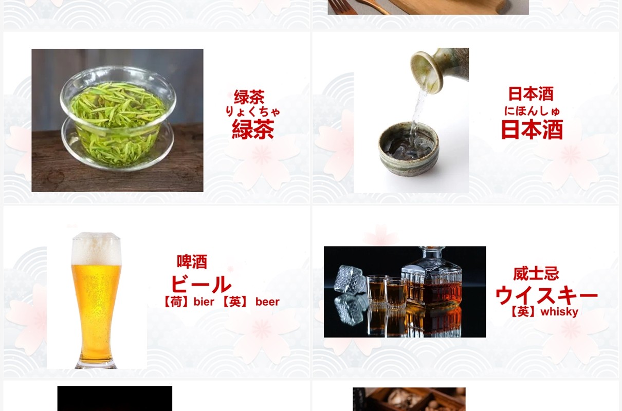 卡通风日语教学日本食物一览PPT模板
