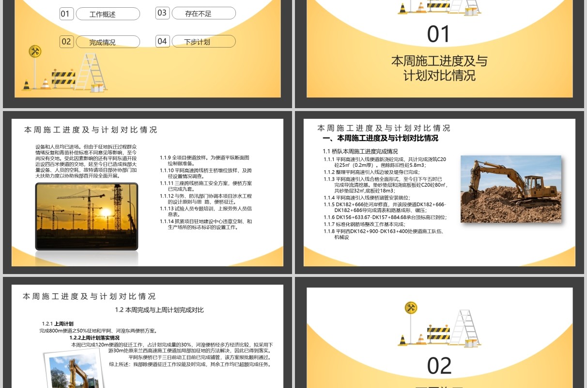 黄色安全施工周例会工作汇报PPT模板