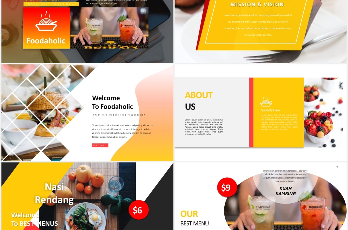 餐厅美食可视化图表展示PPT模板foodaholic powerpoint template