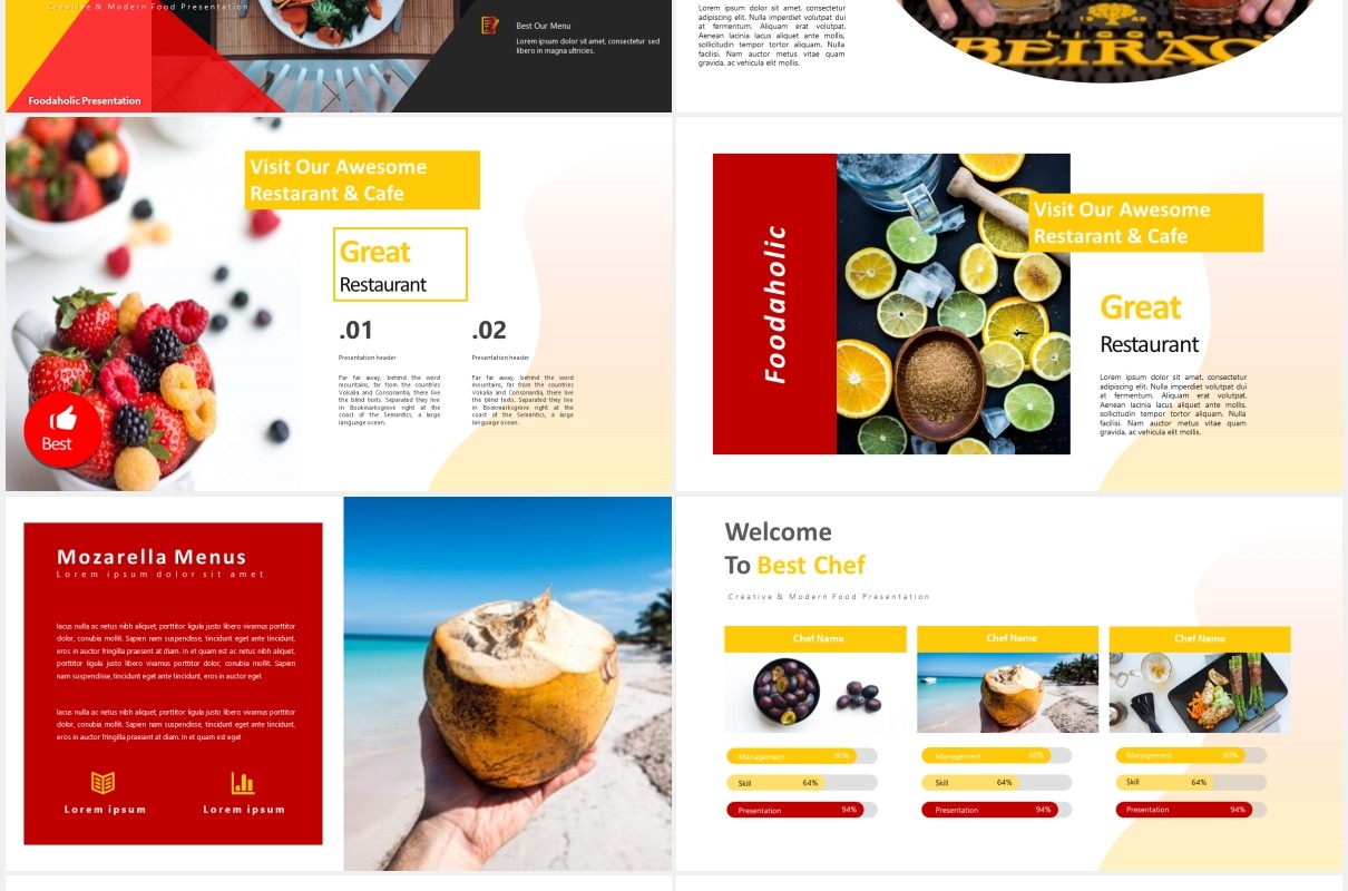 餐厅美食可视化图表展示PPT模板foodaholic powerpoint template