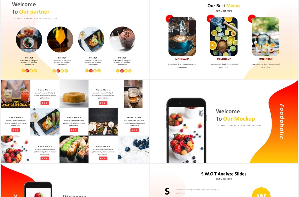 餐厅美食可视化图表展示PPT模板foodaholic powerpoint template