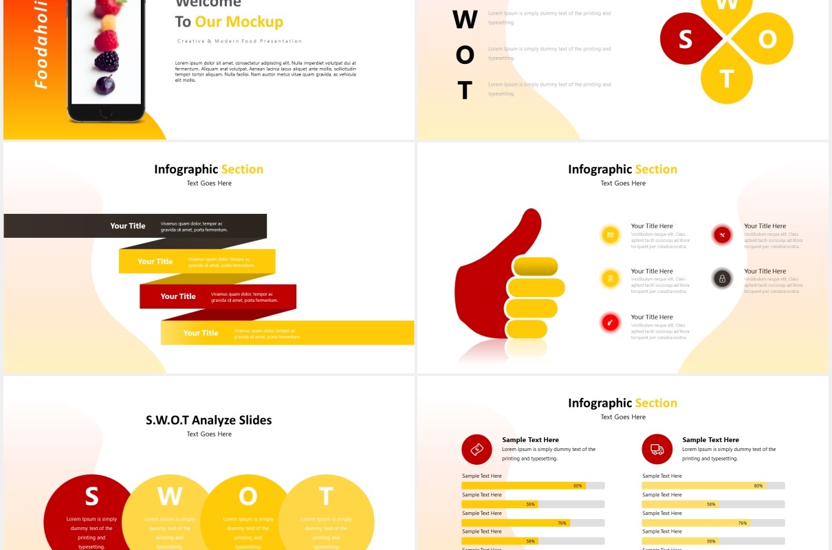 餐厅美食可视化图表展示PPT模板foodaholic powerpoint template