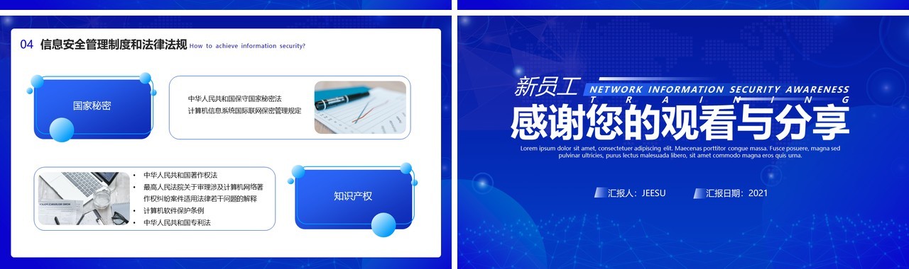 蓝色简约新员工网络信息安全意识培训PPT模板