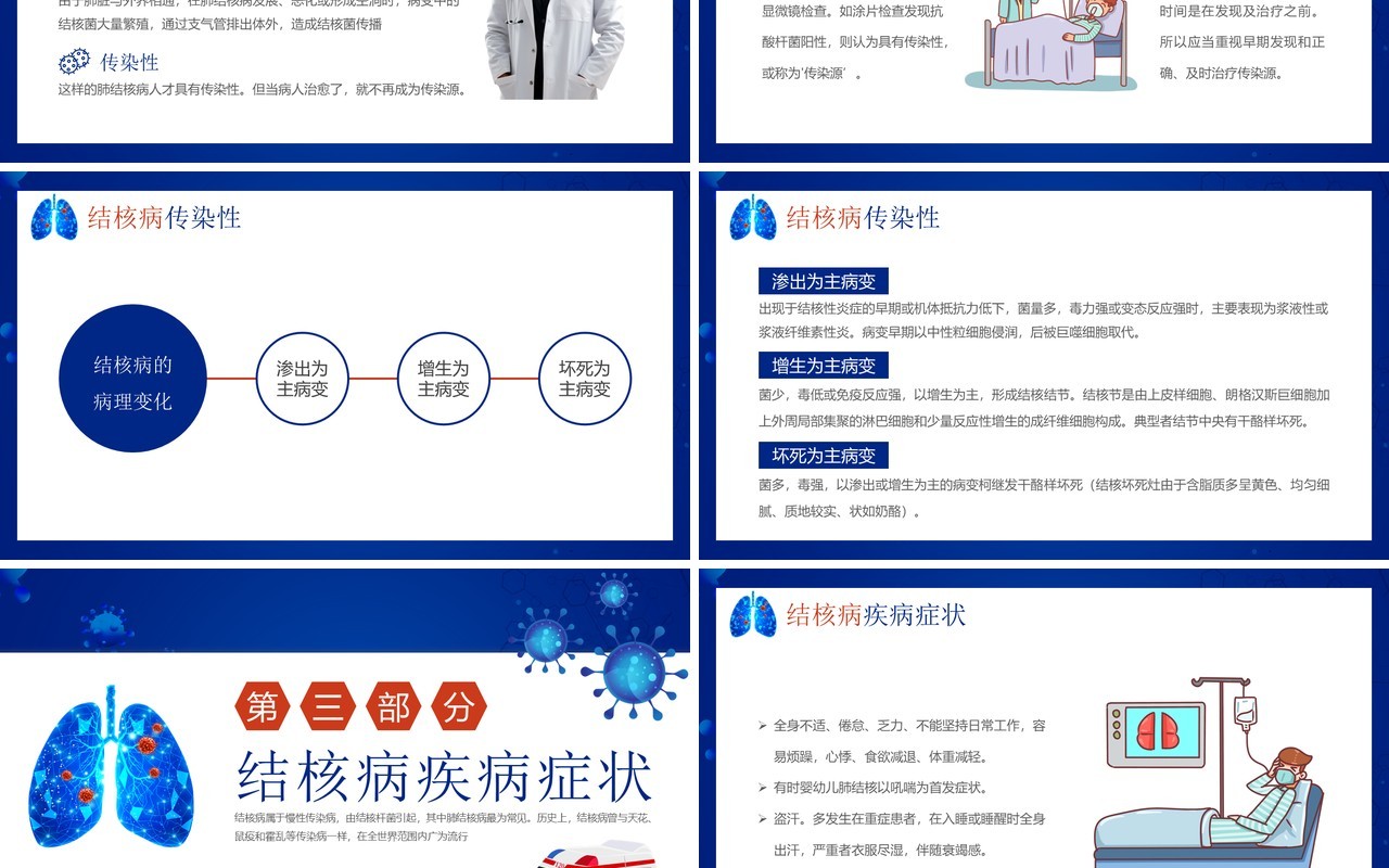 蓝色简约卡通风预防肺结核PPT模板