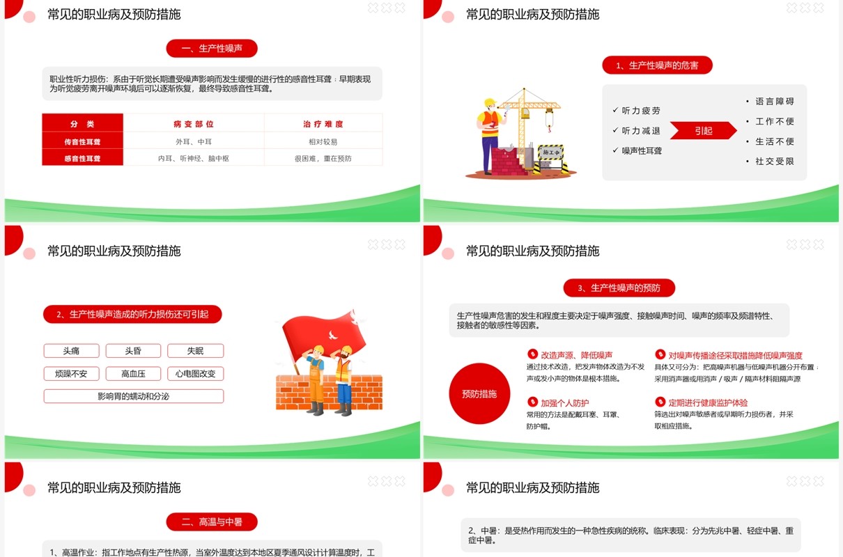 绿色卡通风职业病防治讲座PPT模板