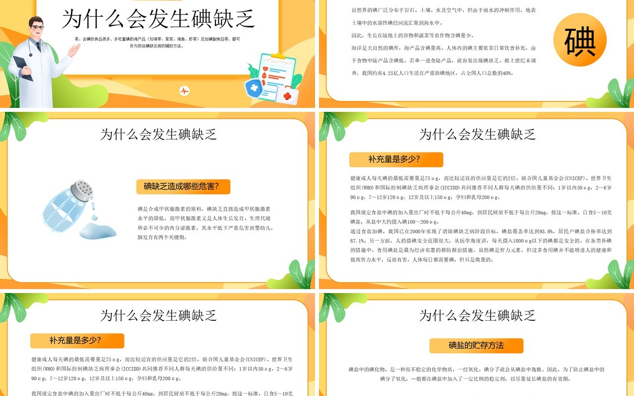 黄色插画风碘缺乏疾病宣传日PPT模板