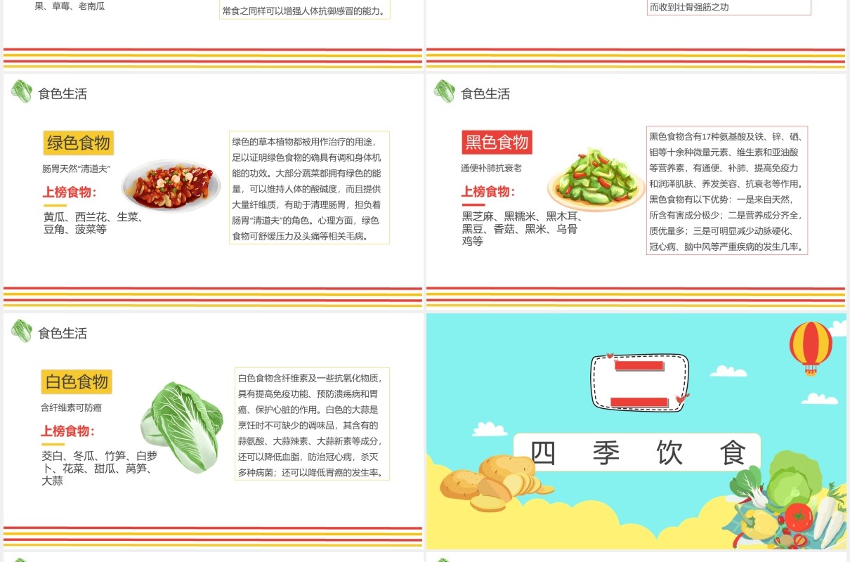 简约卡通风健康饮食生活小常识课件通用PPT模板