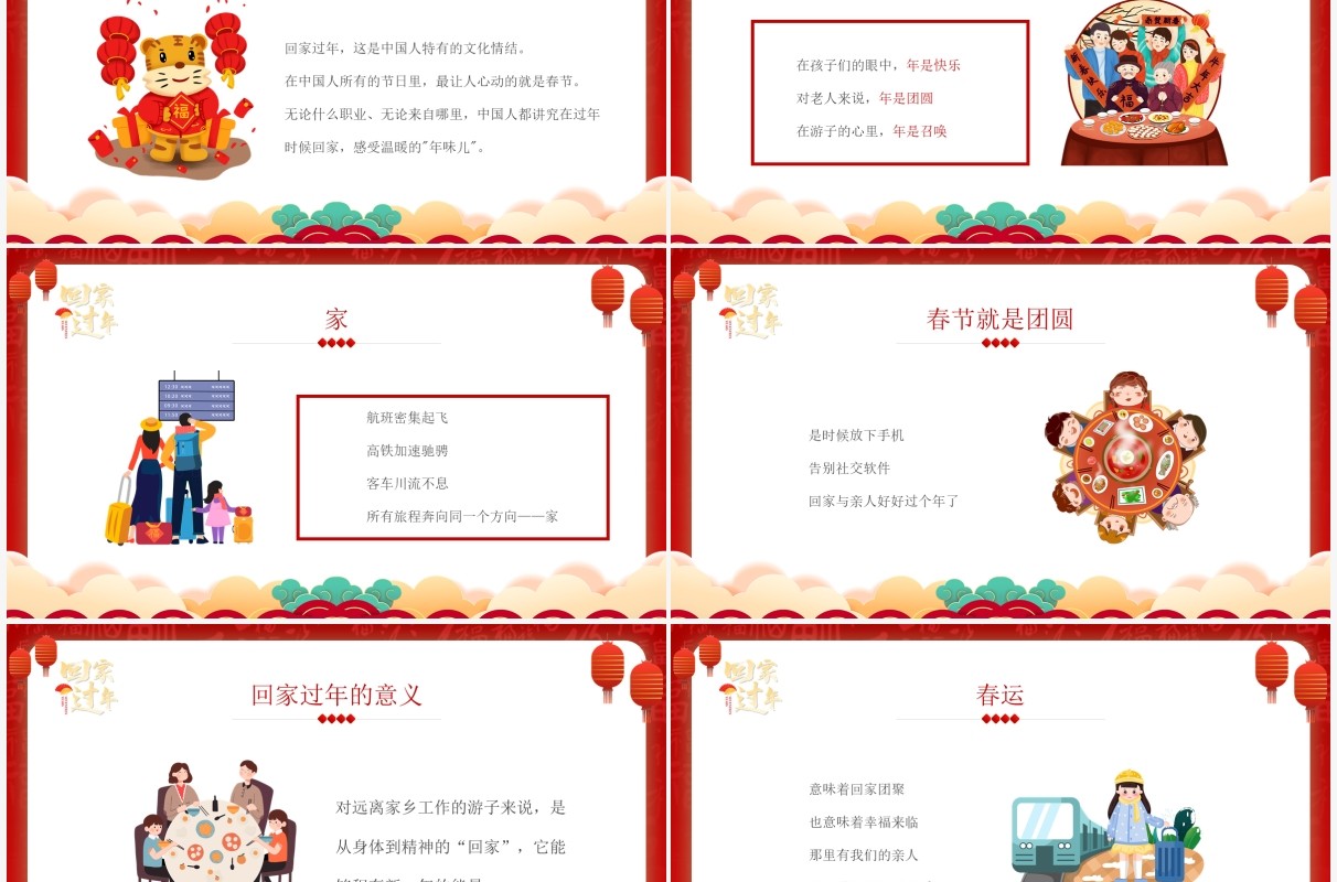 红色中国风回家过年演讲PPT通用模板