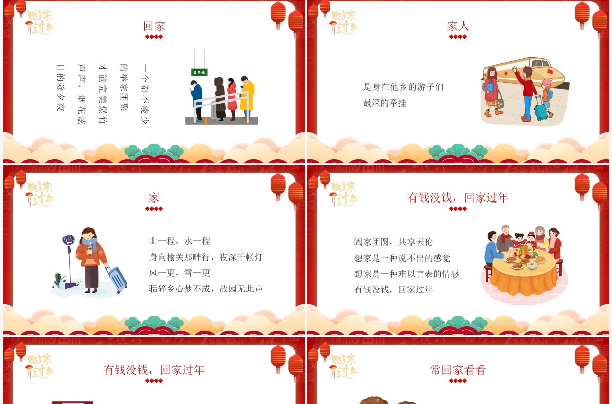 红色中国风回家过年演讲PPT通用模板